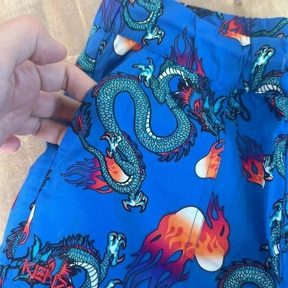 KENZO Blue Dragons Orange Fire Bermudas Shorts Boys Sz 12 - Picture 5 of 10